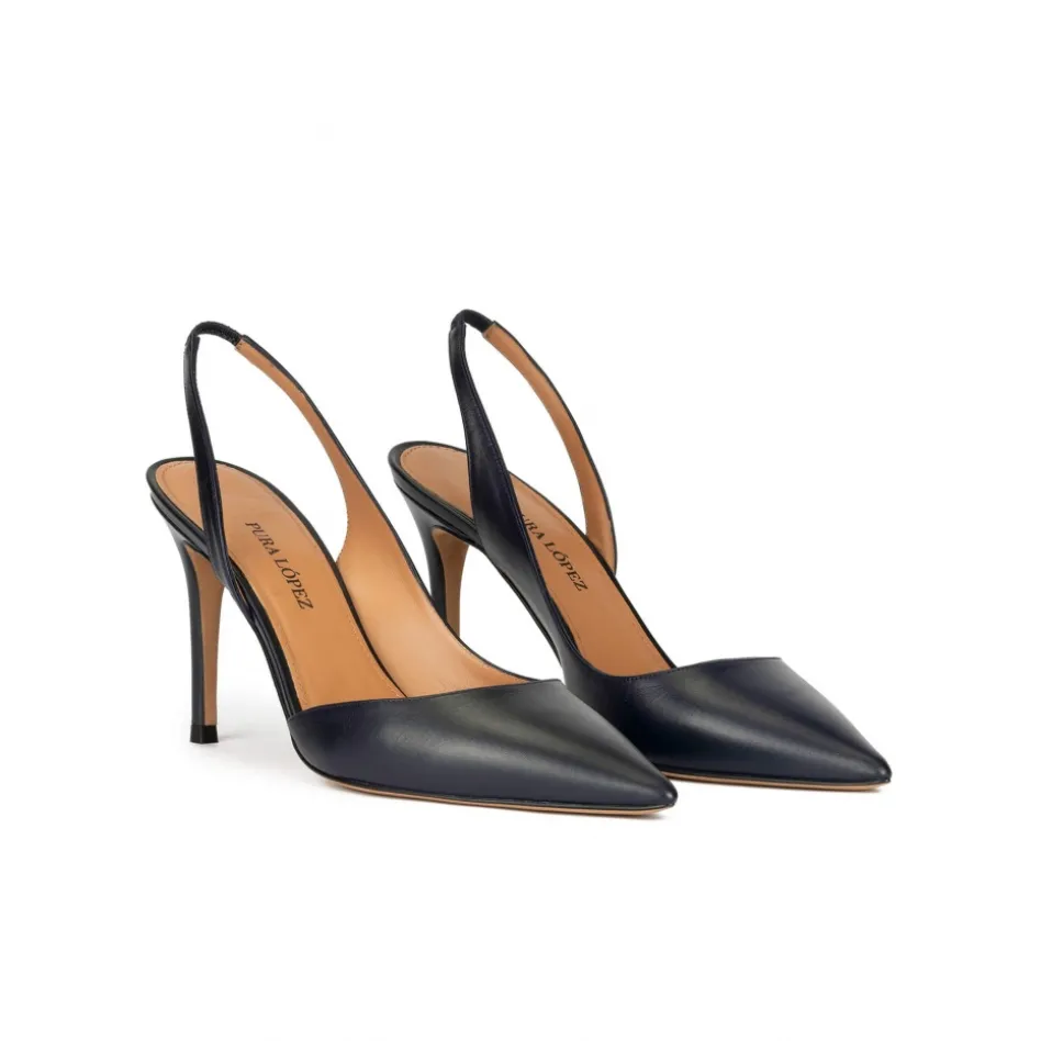 Danique Slingback high heel pumps in navy blue leather