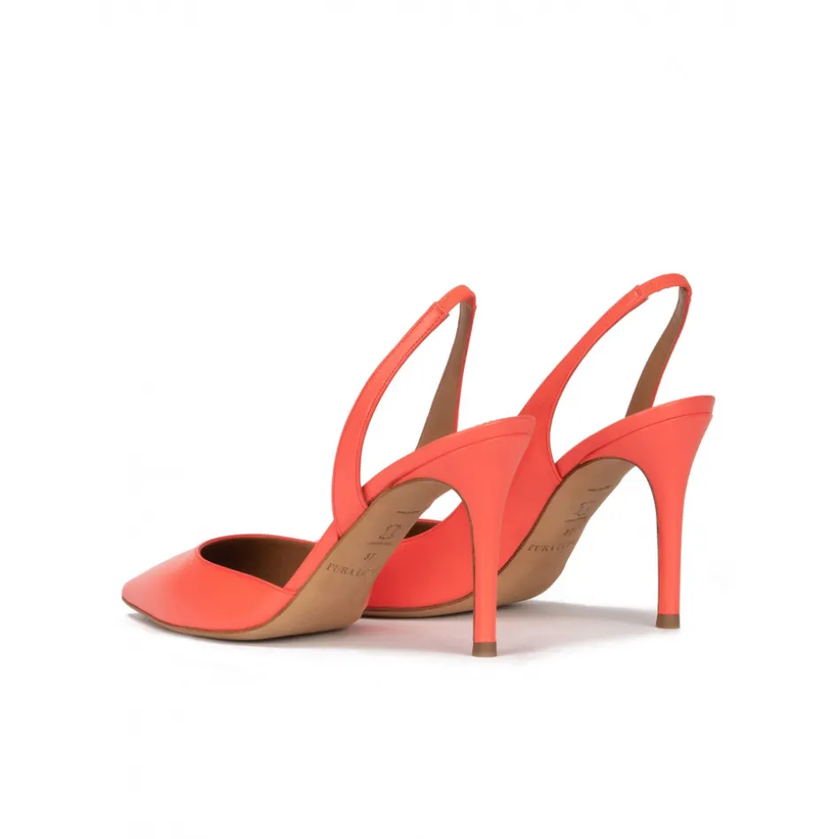 Danique Slingback high heel point-toe pumps in coral leather