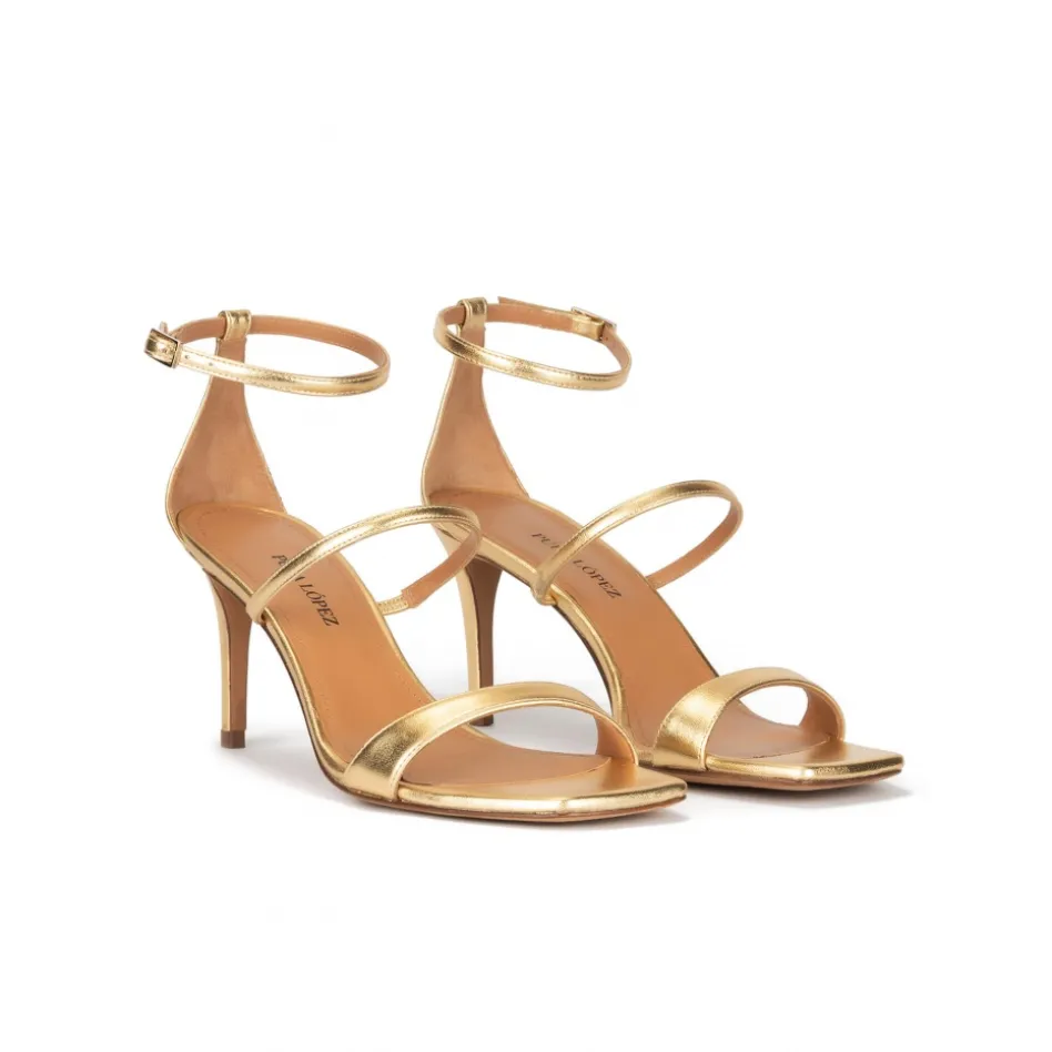 Daquesha Ankle strap mid heel sandals in gold leather