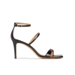 Daquesha Black leather ankle strap mid heel sandals
