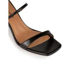 Daquesha Black leather ankle strap mid heel sandals
