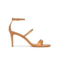 Daquesha Camel leather ankle strap mid heel sandals