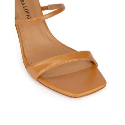 Daquesha Camel leather ankle strap mid heel sandals
