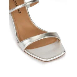 Daquesha Silver leather ankle strap mid-heeled sandals