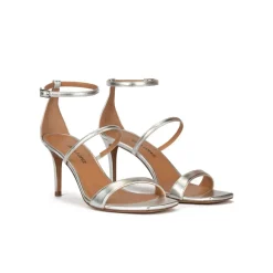 Daquesha Silver leather ankle strap mid-heeled sandals