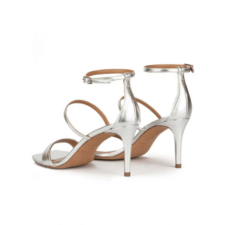 Daquesha Silver leather ankle strap mid-heeled sandals