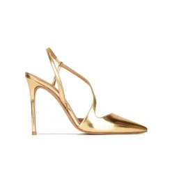Dominique Gold high heel pointed toe slingback pumps in metallic leather