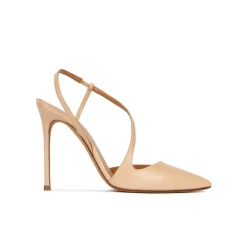 Dominique Heeled point-toe slingback pumps in beige leather