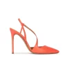 Dominique Heeled pointy toe sligback pumps in coral leather