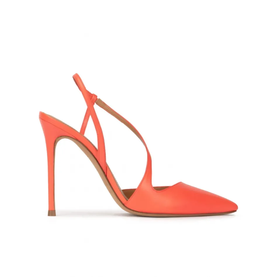 Dominique Heeled pointy toe sligback pumps in coral leather