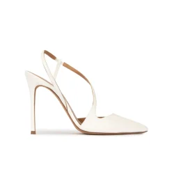 Dominique High heel pointed toe slingback pumps in off-white leather