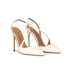 Dominique High heel pointed toe slingback pumps in off-white leather