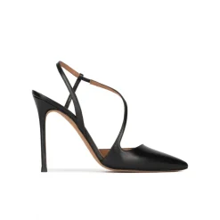 Dominique Slingback heeled point-toe pumps in black leather