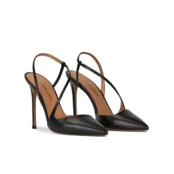 Dominique Slingback heeled point-toe pumps in black leather