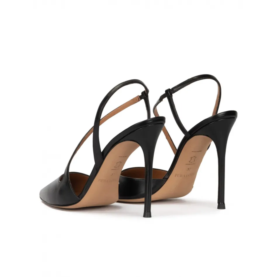 Dominique Slingback heeled point-toe pumps in black leather