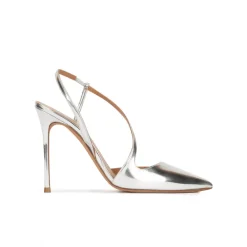 Dominique Stiletto heel pointy toe pumps in silver mirrored leather
