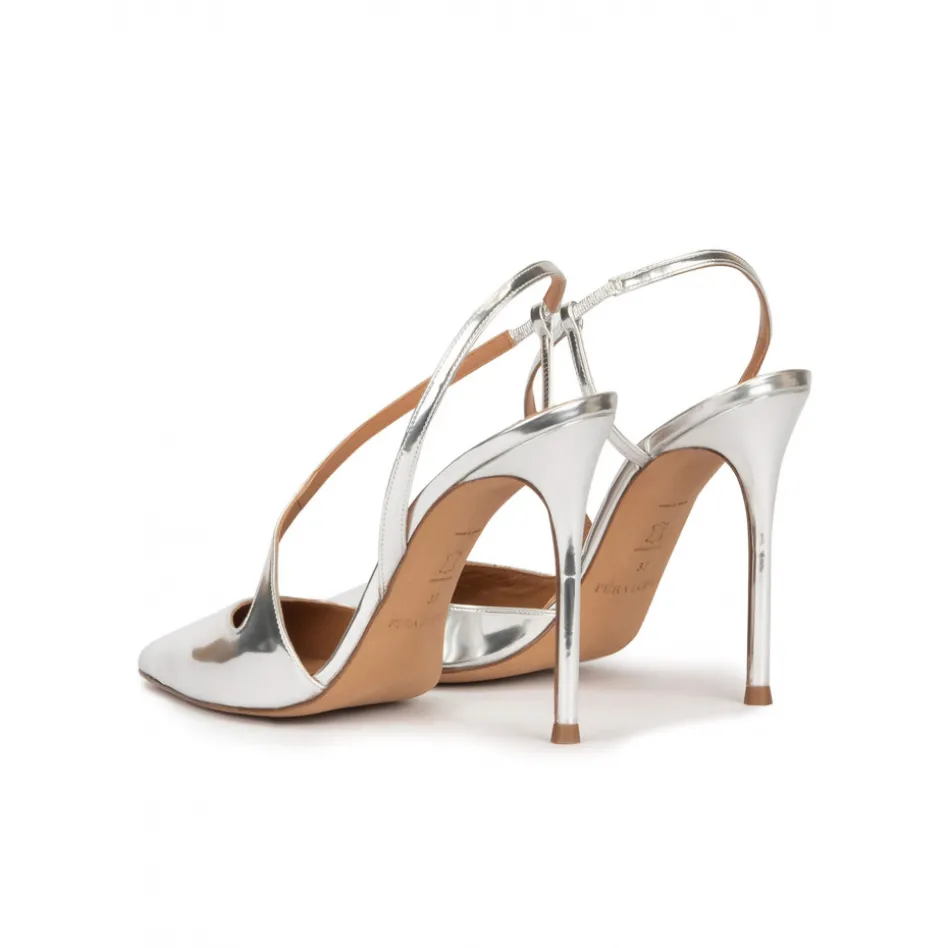 Dominique Stiletto heel pointy toe pumps in silver mirrored leather