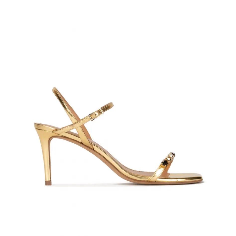 Evangelique Crystal-embellished mid heel sandals in gold leather