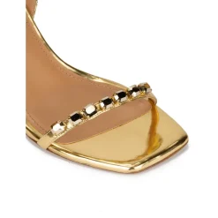Evangelique Crystal-embellished mid heel sandals in gold leather