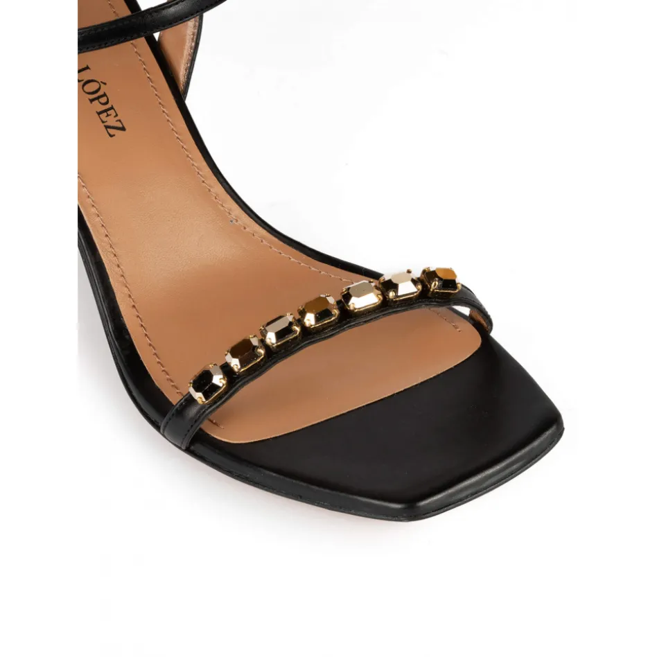 Evangelique Crystal-embellished mid heel sandals in black leather