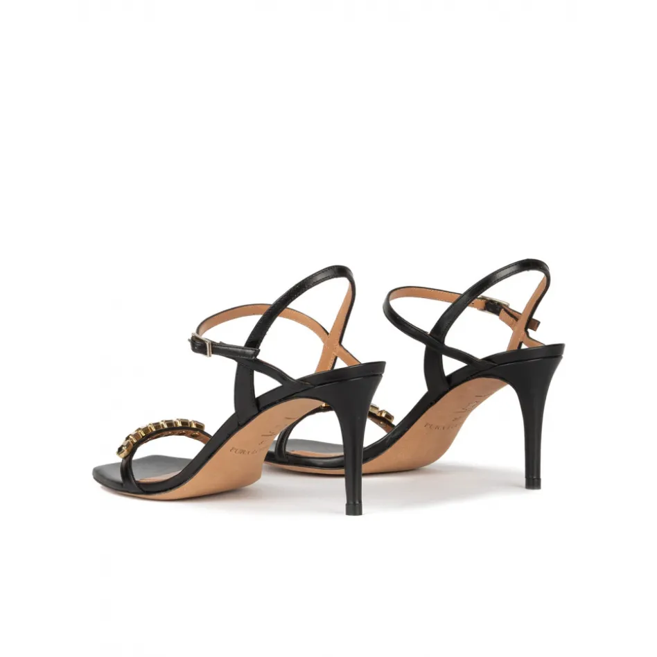 Evangelique Crystal-embellished mid heel sandals in black leather