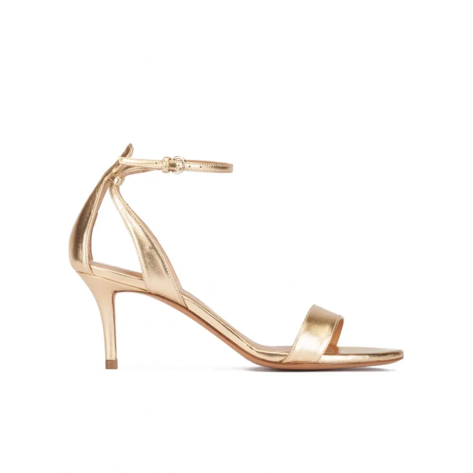 Fantine Ankle strap mid stiletto heel sandals in gold metallic leather