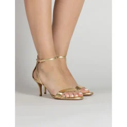 Fantine Ankle strap mid stiletto heel sandals in gold metallic leather