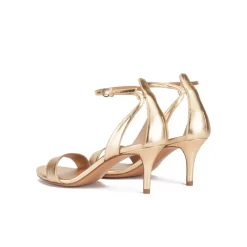 Fantine Ankle strap mid stiletto heel sandals in gold metallic leather