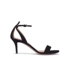 Fantine Black suede ankle strap mid heel sandals