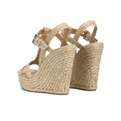 Filipa High wedge sandals in taupe raffia and suede