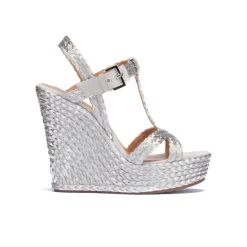Filipa Silver T-bar espadrille wedge sandals