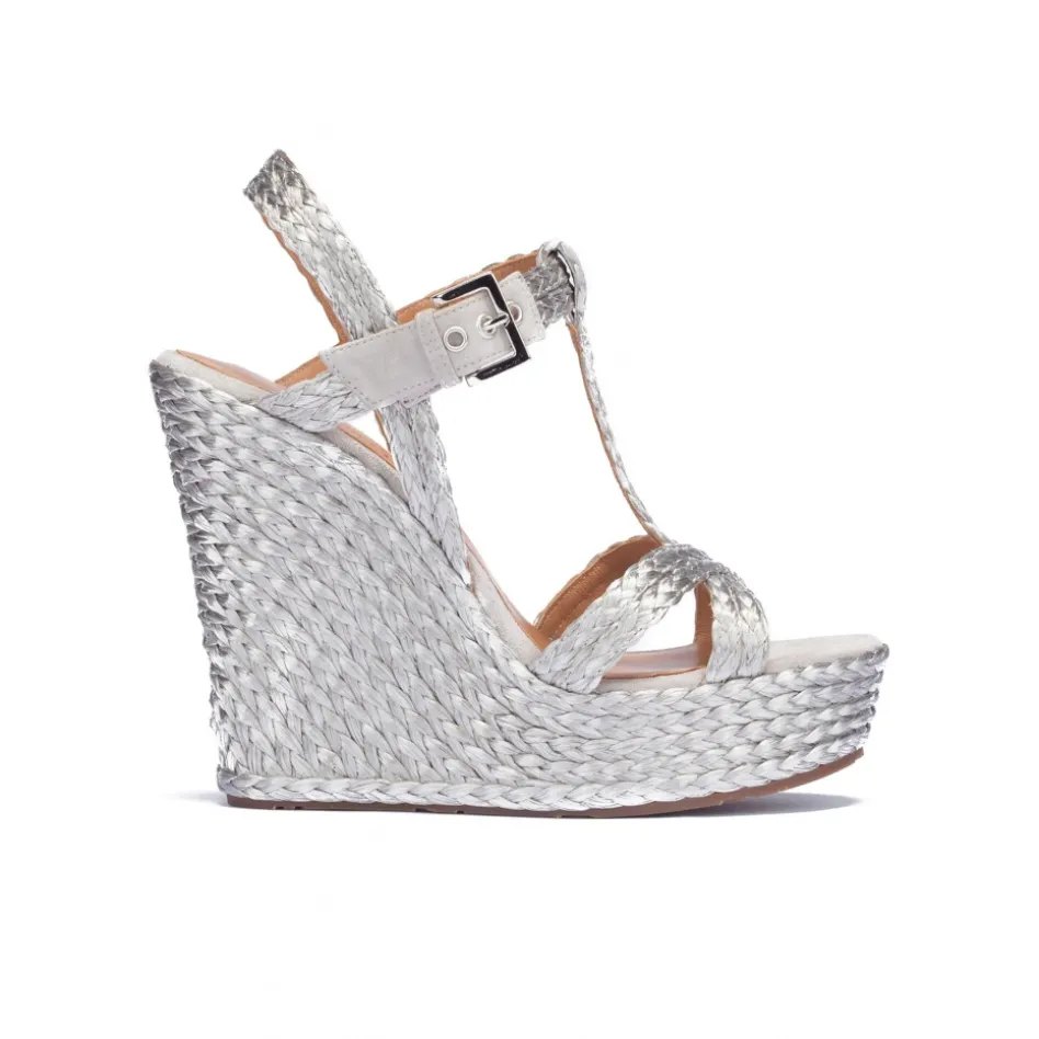 Filipa Silver T-bar espadrille wedge sandals