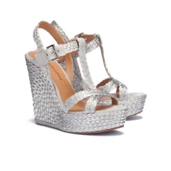 Filipa Silver T-bar espadrille wedge sandals
