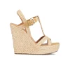 Filipa T-bar high wedge sandals in natural raffia and suede