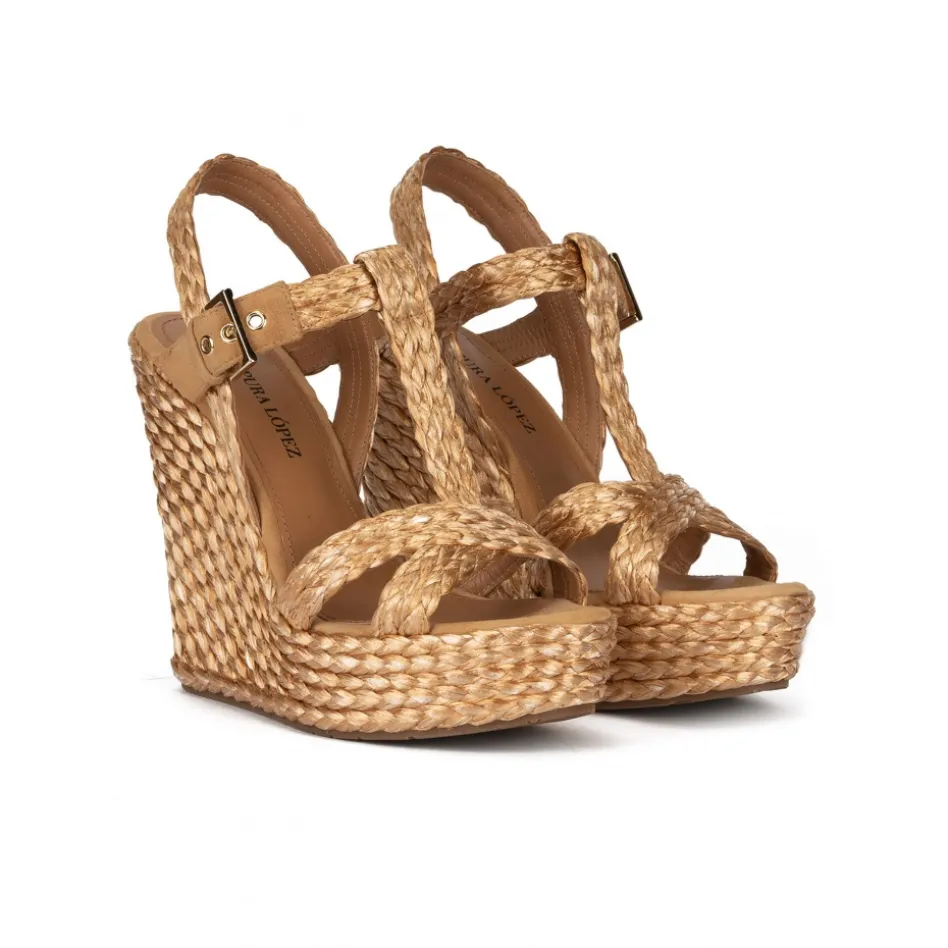 Filipa Wedge sandals in bronze raffia