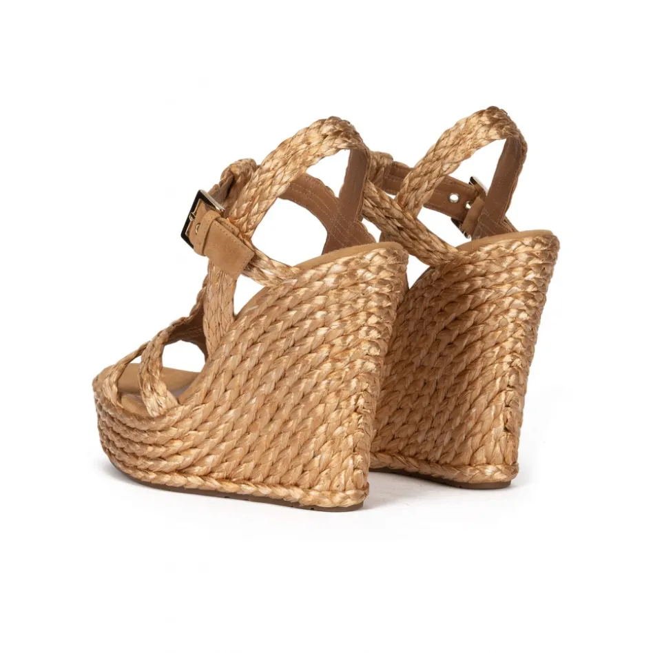 Filipa Wedge sandals in bronze raffia