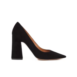 Janie High block heel pumps in black suede