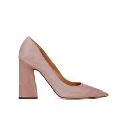 Janie High block heel pumps in pink suede