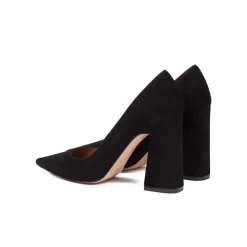 Janie High block heel pumps in black suede