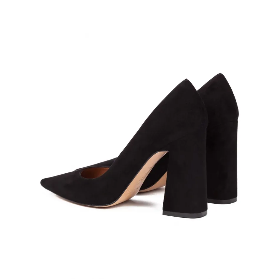Janie High block heel pumps in black suede
