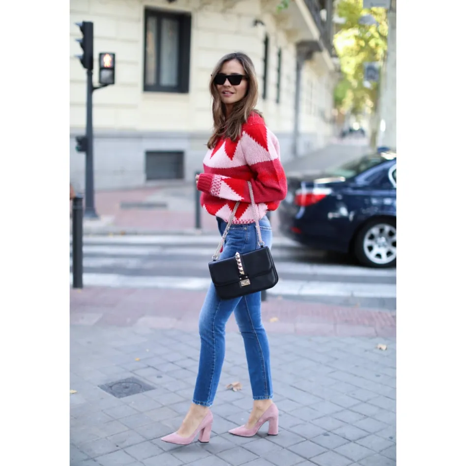 Janie High block heel pumps in pink suede