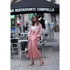 Janie High block heel pumps in pink suede