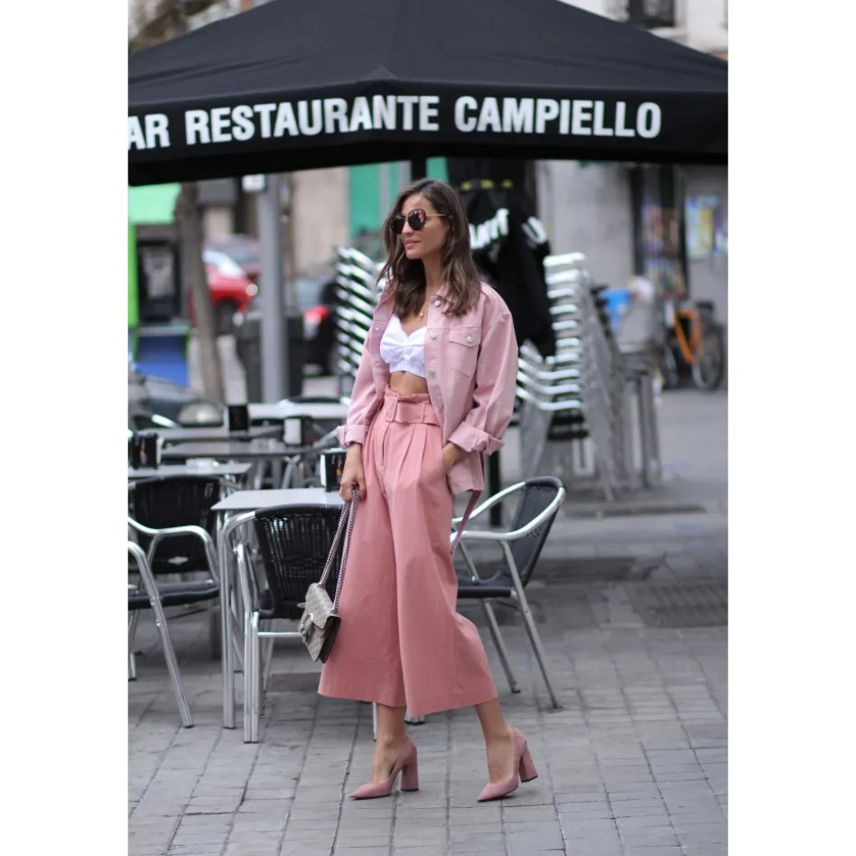 Janie High block heel pumps in pink suede