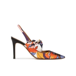 Jaqueline Bow detailed high heel slingback pumps in printed fabric