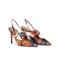Jaqueline Bow detailed high heel slingback pumps in printed fabric