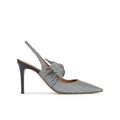 Jaqueline Checked slingback high heel shoes in white and blue fabric