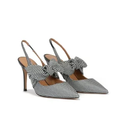 Jaqueline Checked slingback high heel shoes in white and blue fabric