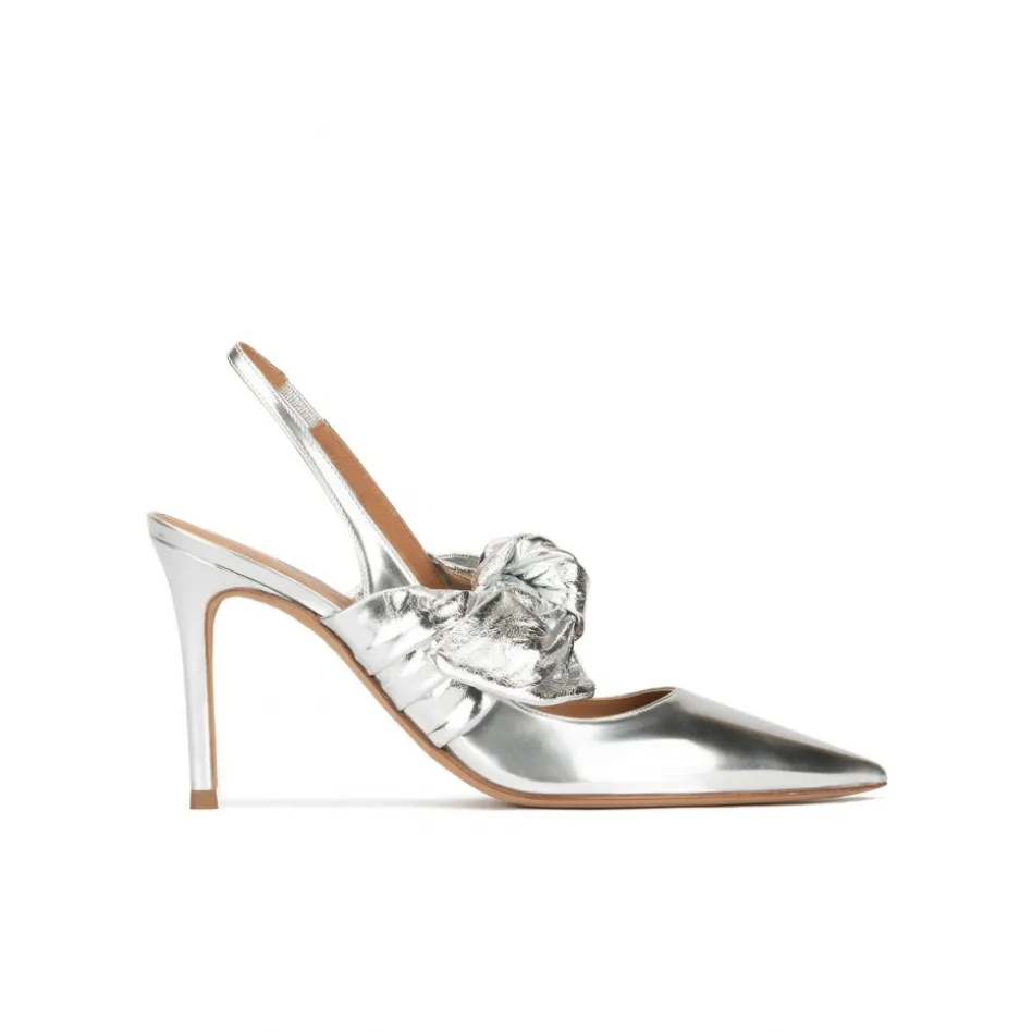 Jaqueline Silver metallic leather high heel slingback shoes