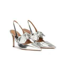 Jaqueline Silver metallic leather high heel slingback shoes