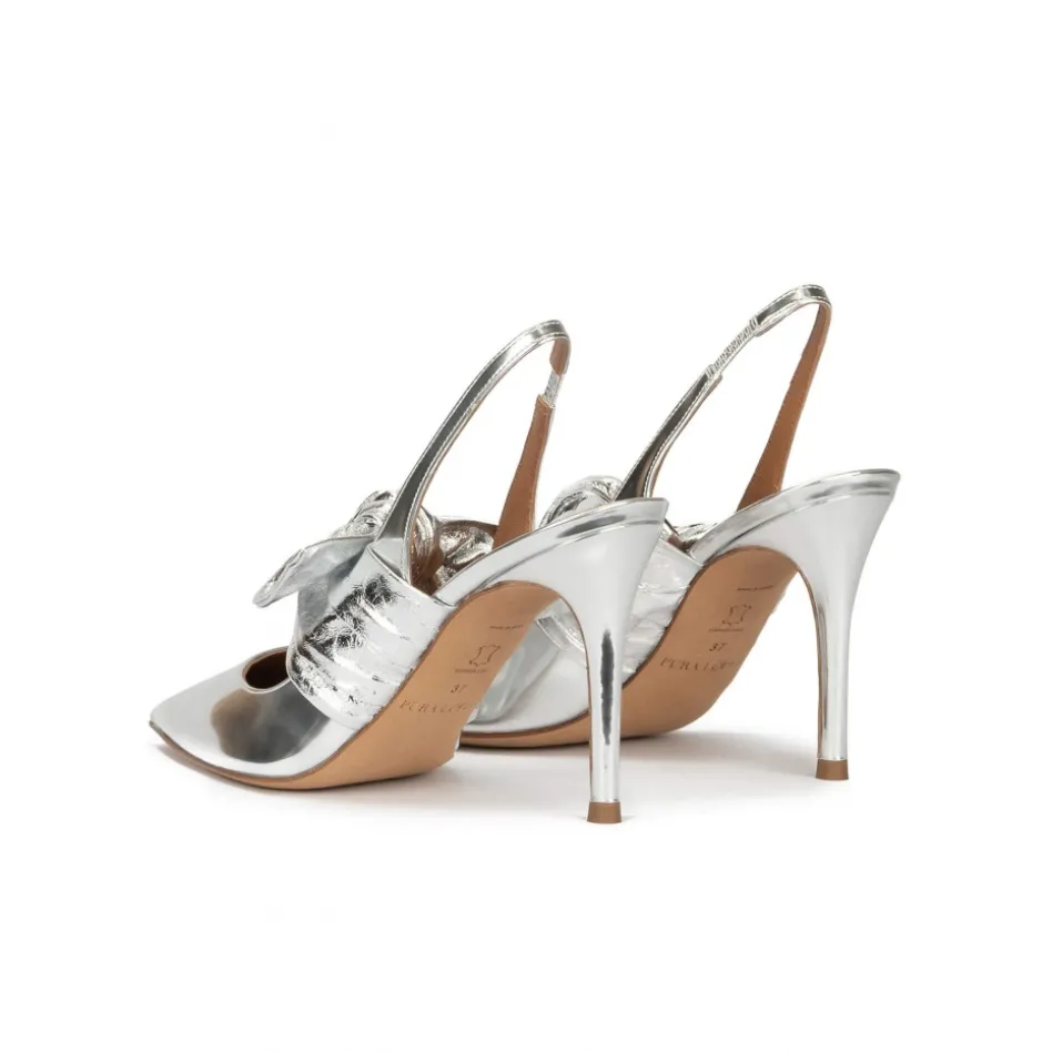 Jaqueline Silver metallic leather high heel slingback shoes